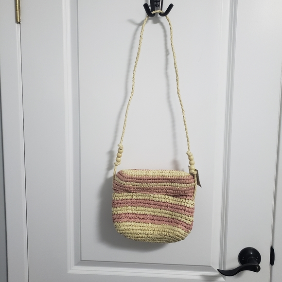 ZARA Pink Cream Straw Crossbody Shoulder Bag - Picture 6 of 9
